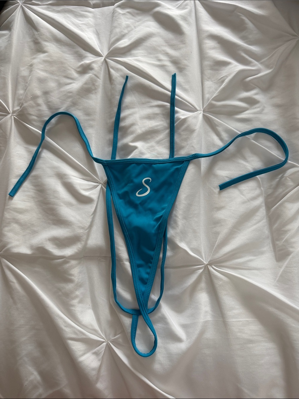 S Factor Teal String Thong Bikini Bottom with White S Detail